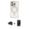MARSİLYAN™- iPhone 15 Pro Kılıf Eksen Klasik Koleksiyonu - Siyah 3D Antistatik Hayalet Cam Ekran Koruyucu + Raze Metal Kamera Lens - TMGI
