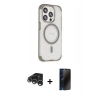 MARSİLYAN™- iPhone 15 Pro Kılıf Eksen Klasik Koleksiyonu - Siyah 3D Antistatik Hayalet Cam Ekran Koruyucu + Raze Metal Kamera Lens - GS
