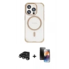 MARSİLYAN™- iPhone 15 Pro Kılıf Eksen Klasik Koleksiyonu - Siyah 3D Antistatik Mat Seramik Nano Ekran Koruyucu + Raze Metal Kamera Lens - TMGI