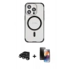 MARSİLYAN™- iPhone 15 Pro Kılıf Eksen Klasik Koleksiyonu - Siyah 3D Antistatik Mat Seramik Nano Ekran Koruyucu + Raze Metal Kamera Lens - TMGI