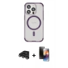 MARSİLYAN™- iPhone 15 Pro Kılıf Eksen Klasik Koleksiyonu - Siyah 3D Antistatik Mat Seramik Nano Ekran Koruyucu + Raze Metal Kamera Lens - TMGI