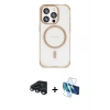 MARSİLYAN™- iPhone 15 Pro Kılıf Eksen Klasik Koleksiyonu - Siyah 3D Antistatik Seramik Nano Ekran Koruyucu + Raze Metal Kamera Lens - LT
