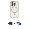 MARSİLYAN™- iPhone 15 Pro Kılıf Eksen Klasik Koleksiyonu - Siyah 3D Antistatik Seramik Nano Ekran Koruyucu + Raze Metal Kamera Lens - TMGI