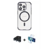MARSİLYAN™- iPhone 15 Pro Kılıf Eksen Klasik Koleksiyonu - Siyah 3D Antistatik Seramik Nano Ekran Koruyucu + Raze Metal Kamera Lens - LT