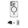 MARSİLYAN™- iPhone 15 Pro Kılıf Eksen Klasik Koleksiyonu - Siyah Bilvis 3D Cam Ekran Koruyucu + Titanyum Gri Raze Metal Kamera Lens