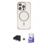 MARSİLYAN™- iPhone 15 Pro Kılıf Eksen Klasik Koleksiyonu - Siyah Bilvis 5in1 5D Magic Hayalet Cam Ekran Koruyucu + Raze Metal Kamera Lens - LT