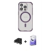 MARSİLYAN™- iPhone 15 Pro Kılıf Eksen Klasik Koleksiyonu - Siyah Bilvis 5in1 5D Magic Hayalet Cam Ekran Koruyucu + Titanyum Gri Raze Metal Kamera Lens