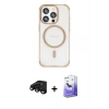 MARSİLYAN™- iPhone 15 Pro Kılıf Eksen Klasik Koleksiyonu - Siyah Bilvis 5in1 5D Magic Hayalet Cam Ekran Koruyucu + Raze Metal Kamera Lens - SH