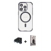 MARSİLYAN™- iPhone 15 Pro Kılıf Eksen Klasik Koleksiyonu - Siyah Bilvis Hayalet Cam Ekran Koruyucu + Raze Metal Kamera Lens - LT