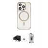 MARSİLYAN™- iPhone 15 Pro Kılıf Eksen Klasik Koleksiyonu - Siyah Bilvis Hayalet Cam Ekran Koruyucu + Raze Metal Kamera Lens - SH