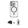 MARSİLYAN™- iPhone 15 Pro Kılıf Eksen Klasik Koleksiyonu - Siyah Bilvis Hayalet Cam Ekran Koruyucu + Raze Metal Kamera Lens - SH