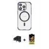 MARSİLYAN™- iPhone 15 Pro Kılıf Eksen Klasik Koleksiyonu - Siyah Buffer Cam Ekran Koruyucu + Raze Metal Kamera Lens - LT