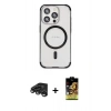 MARSİLYAN™- iPhone 15 Pro Kılıf Eksen Klasik Koleksiyonu - Siyah Buffer Cam Ekran Koruyucu + Raze Metal Kamera Lens - TMGI