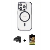 MARSİLYAN™- iPhone 15 Pro Kılıf Eksen Klasik Koleksiyonu - Siyah Buffer Cam Ekran Koruyucu + Raze Metal Kamera Lens - GS