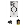 MARSİLYAN™- iPhone 15 Pro Kılıf Eksen Klasik Koleksiyonu - Siyah Buffer Cam Ekran Koruyucu + Raze Metal Kamera Lens - GS