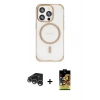 MARSİLYAN™- iPhone 15 Pro Kılıf Eksen Klasik Koleksiyonu - Siyah Buffer Cam Ekran Koruyucu + Raze Metal Kamera Lens - GS