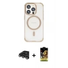 MARSİLYAN™- iPhone 15 Pro Kılıf Eksen Klasik Koleksiyonu - Siyah Buffer Cam Ekran Koruyucu + Raze Metal Kamera Lens - TMGI