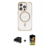 MARSİLYAN™- iPhone 15 Pro Kılıf Eksen Klasik Koleksiyonu - Siyah Buffer Cam Ekran Koruyucu + Raze Metal Kamera Lens - SH