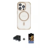 MARSİLYAN™- iPhone 15 Pro Kılıf Eksen Klasik Koleksiyonu - Siyah Buffer Hayalet Cam Ekran Koruyucu + Raze Metal Kamera Lens - LT