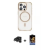 MARSİLYAN™- iPhone 15 Pro Kılıf Eksen Klasik Koleksiyonu - Siyah Buffer Hayalet Cam Ekran Koruyucu + Raze Metal Kamera Lens - GS