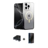 MARSİLYAN™- iPhone 15 Pro Kılıf Eksen Minimal Özel Seri - Siyah 3D Antistatik Hayalet Cam Ekran Koruyucu + Lacivert Raze Metal Kamera Lens