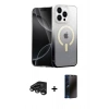MARSİLYAN™- iPhone 15 Pro Kılıf Eksen Minimal Özel Seri - Siyah 3D Antistatik Hayalet Cam Ekran Koruyucu + Titanyum Gri Raze Metal Kamera Lens