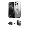 MARSİLYAN™- iPhone 15 Pro Kılıf Eksen Minimal Özel Seri - Siyah 3D Antistatik Mat Seramik Nano Ekran Koruyucu + Raze Metal Kamera Lens - TMGI