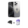 MARSİLYAN™- iPhone 15 Pro Kılıf Eksen Minimal Özel Seri - Siyah Bilvis 5in1 3D Magic Cam Ekran Koruyucu + Gümüş Raze Metal Kamera Lens