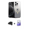 MARSİLYAN™- iPhone 15 Pro Kılıf Eksen Minimal Özel Seri - Siyah Bilvis 5in1 5D Magic Hayalet Cam Ekran Koruyucu + Titanyum Gri Raze Metal Kamera Lens