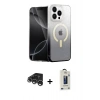 MARSİLYAN™- iPhone 15 Pro Kılıf Eksen Minimal Özel Seri - Siyah Bilvis Hayalet Cam Ekran Koruyucu + Gümüş Raze Metal Kamera Lens
