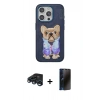 MARSİLYAN™- iPhone 15 Pro Kılıf İz Minimal Koleksiyonu - Siyah 3D Antistatik Hayalet Cam Ekran Koruyucu + Raze Metal Kamera Lens - LT