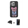 MARSİLYAN™- iPhone 15 Pro Kılıf İz Minimal Koleksiyonu - Siyah 3D Antistatik Hayalet Cam Ekran Koruyucu + Raze Metal Kamera Lens - GS