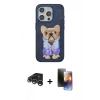 MARSİLYAN™- iPhone 15 Pro Kılıf İz Minimal Koleksiyonu - Siyah 3D Antistatik Mat Seramik Nano Ekran Koruyucu + Raze Metal Kamera Lens - GS