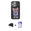 MARSİLYAN™- iPhone 15 Pro Kılıf İz Minimal Koleksiyonu - Siyah Bilvis 5in1 3D Magic Cam Ekran Koruyucu + Raze Metal Kamera Lens - TMGI