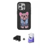 MARSİLYAN™- iPhone 15 Pro Kılıf İz Minimal Koleksiyonu - Siyah Bilvis 5in1 5D Magic Hayalet Cam Ekran Koruyucu + Raze Metal Kamera Lens - SH