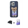 MARSİLYAN™- iPhone 15 Pro Kılıf İz Minimal Koleksiyonu - Siyah Bilvis 5in1 5D Magic Hayalet Cam Ekran Koruyucu + Raze Metal Kamera Lens - LT