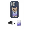 MARSİLYAN™- iPhone 15 Pro Kılıf İz Minimal Koleksiyonu - Siyah Bilvis 5in1 5D Magic Hayalet Cam Ekran Koruyucu + Raze Metal Kamera Lens - GS