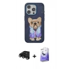 MARSİLYAN™- iPhone 15 Pro Kılıf İz Minimal Koleksiyonu - Siyah Bilvis 5in1 5D Magic Hayalet Cam Ekran Koruyucu + Raze Metal Kamera Lens - SH