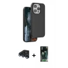 MARSİLYAN™- iPhone 15 Pro Kılıf Kıvılcım Çizgi Serisi - Siyah 360 Mat Full Body Arka Koruyucu + Raze Metal Kamera Lens - LT