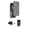 MARSİLYAN™- iPhone 15 Pro Kılıf Kıvılcım Çizgi Serisi - Siyah 360 Mat Full Body Arka Koruyucu + Raze Metal Kamera Lens - SH