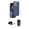 MARSİLYAN™- iPhone 15 Pro Kılıf Kıvılcım Çizgi Serisi - Siyah 360 Mat Full Body Arka Koruyucu + Raze Metal Kamera Lens - SH