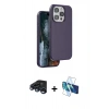 MARSİLYAN™- iPhone 15 Pro Kılıf Kıvılcım Çizgi Serisi - Siyah 3D Antistatik Cam Ekran Koruyucu + Raze Metal Kamera Lens - LT