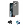 MARSİLYAN™- iPhone 15 Pro Kılıf Kıvılcım Çizgi Serisi - Siyah 3D Antistatik Cam Ekran Koruyucu + Raze Metal Kamera Lens - GS