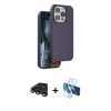 MARSİLYAN™- iPhone 15 Pro Kılıf Kıvılcım Çizgi Serisi - Siyah 3D Antistatik Cam Ekran Koruyucu + Raze Metal Kamera Lens - TMGI