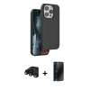 MARSİLYAN™- iPhone 15 Pro Kılıf Kıvılcım Çizgi Serisi - Siyah 3D Antistatik Hayalet Cam Ekran Koruyucu + Raze Metal Kamera Lens - SH