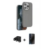 MARSİLYAN™- iPhone 15 Pro Kılıf Kıvılcım Çizgi Serisi - Siyah 3D Antistatik Hayalet Cam Ekran Koruyucu + Raze Metal Kamera Lens - SH