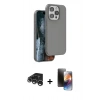 MARSİLYAN™- iPhone 15 Pro Kılıf Kıvılcım Çizgi Serisi - Siyah 3D Antistatik Mat Seramik Nano Ekran Koruyucu + Raze Metal Kamera Lens - GS