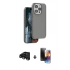 MARSİLYAN™- iPhone 15 Pro Kılıf Kıvılcım Çizgi Serisi - Siyah 3D Antistatik Mat Seramik Nano Ekran Koruyucu + Raze Metal Kamera Lens - SH