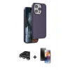 MARSİLYAN™- iPhone 15 Pro Kılıf Kıvılcım Çizgi Serisi - Siyah 3D Antistatik Mat Seramik Nano Ekran Koruyucu + Raze Metal Kamera Lens - GS