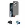 MARSİLYAN™- iPhone 15 Pro Kılıf Kıvılcım Çizgi Serisi - Siyah 3D Antistatik Seramik Nano Ekran Koruyucu + Raze Metal Kamera Lens - LT